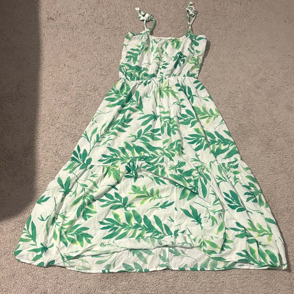 Place White Maxi Dress with Green Leaf Print